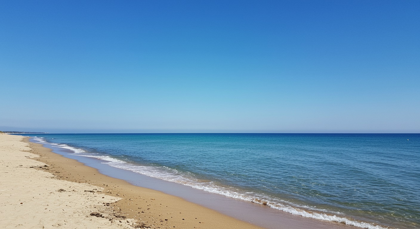 Sunny beach with blue sky