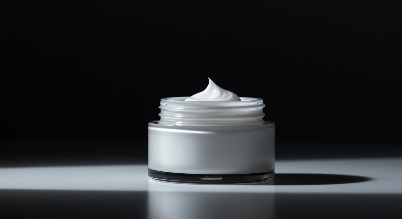 Skin care cream jar on clean surface with soft lighting