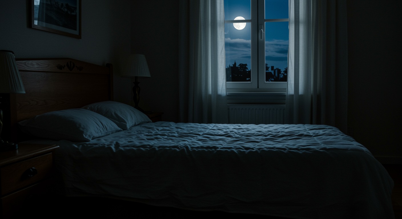 Peaceful bedroom with soft moonlight through window