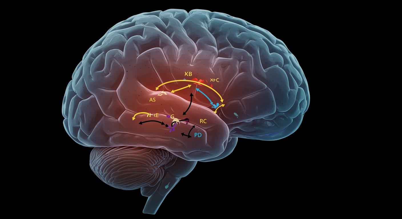 Photorealistic brain visualization showing glycine's action on NMDA receptors in the suprachiasmatic nucleus, with sleep and temperature regulation pathways, soft neuroscientific lighting, no text