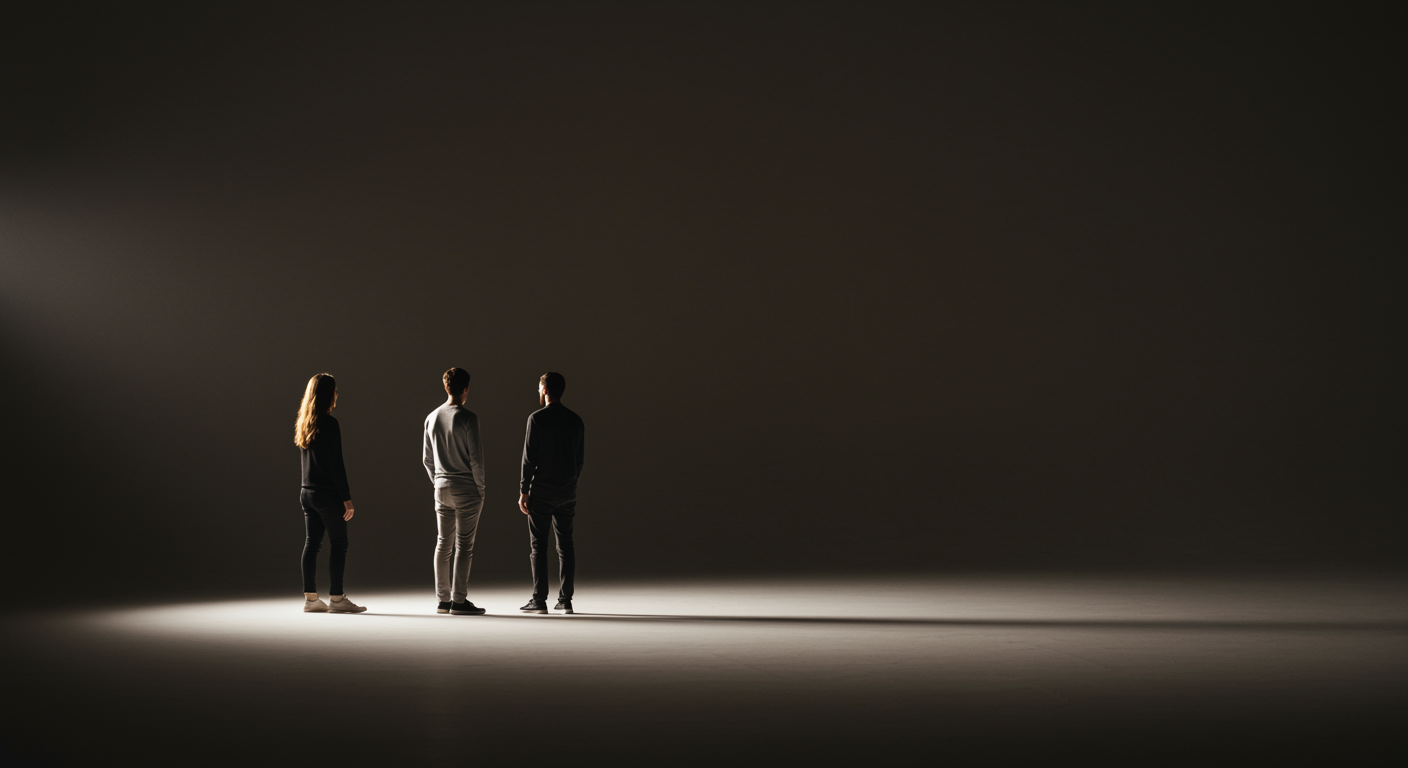 Single group of people silhouettes on clean white surface with warm connecting lighting