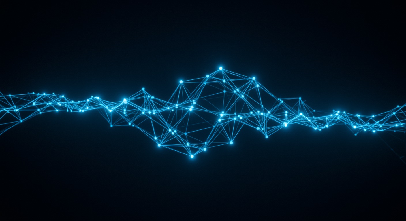 Neural network with glowing connections and soft blue lighting