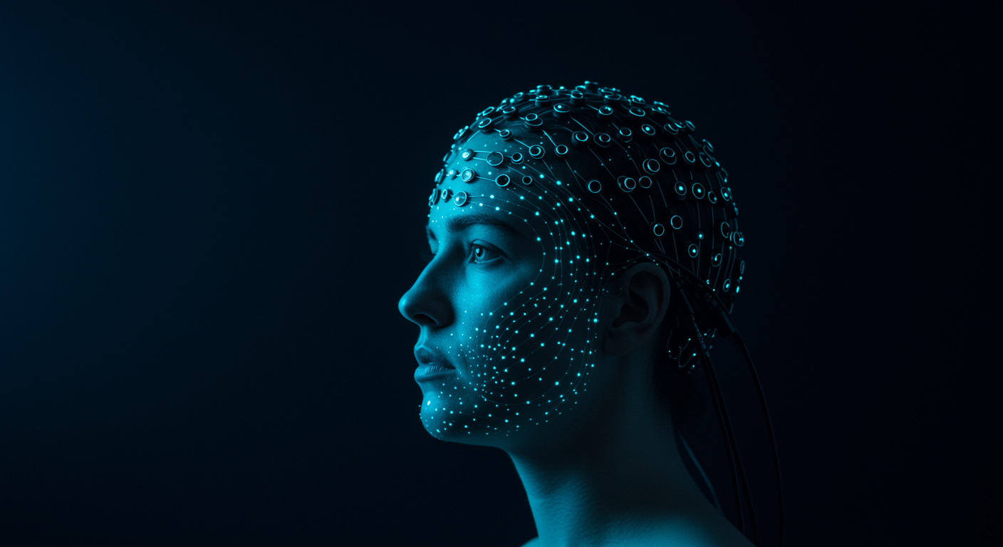 EEG neurofeedback setup for trauma therapy with calming lighting