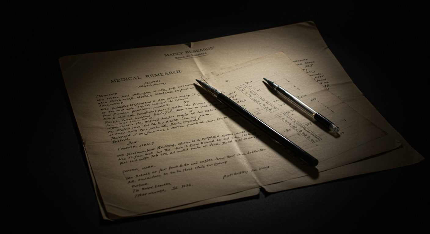 Historical medical research documents with soft lighting
