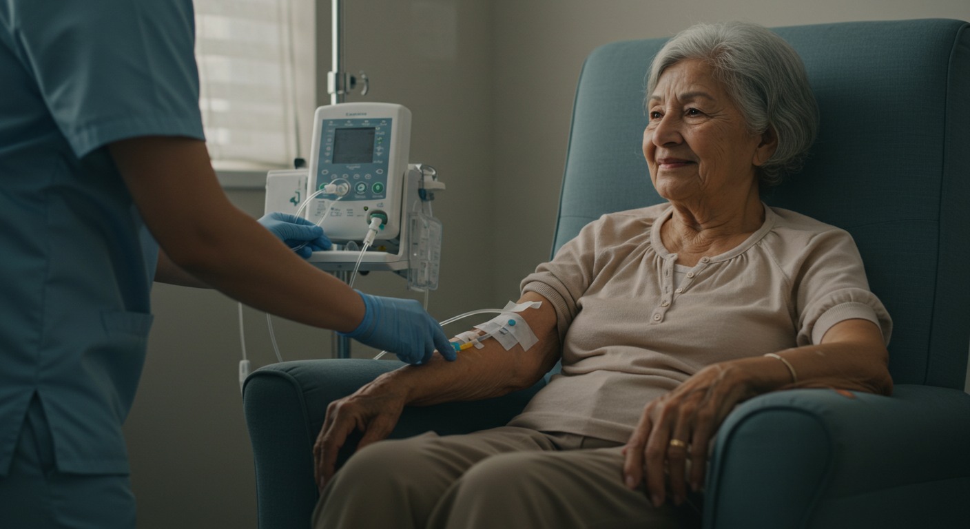 Illustration of vitamin C interacting with cancer cells