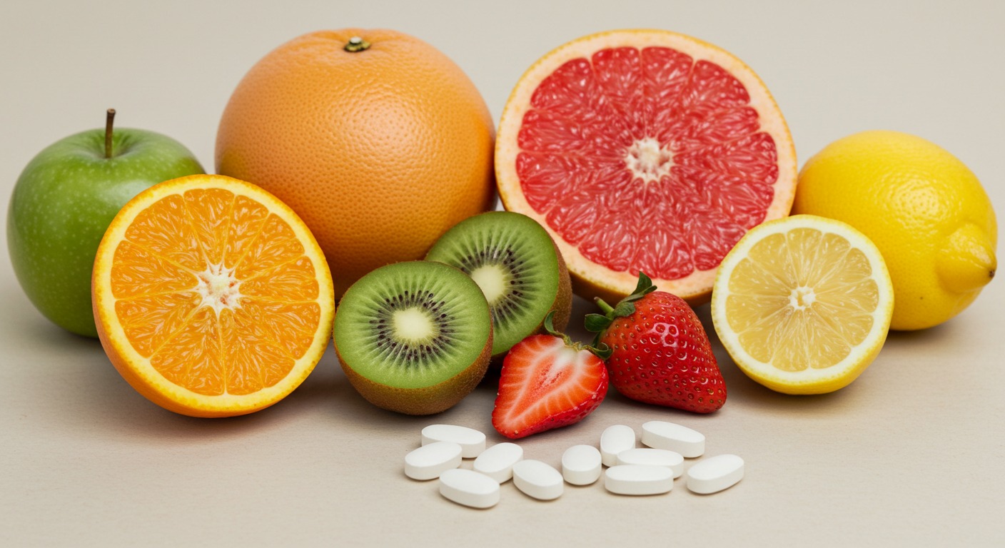 Graph of vitamin C plasma levels at different doses from a clinical study