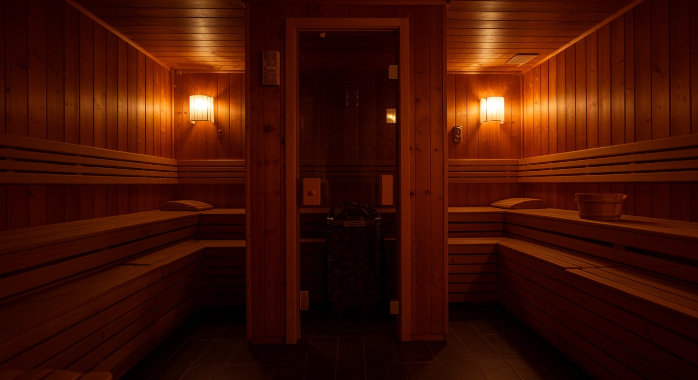 Sauna chamber with soft lighting